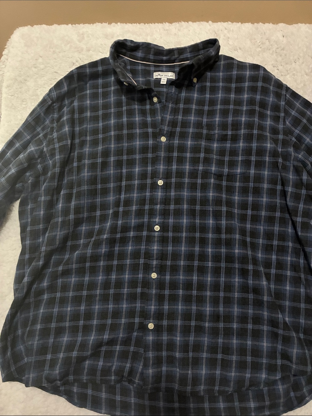 Peter Millar Blue and Black Plaid Button-Down Flannel
